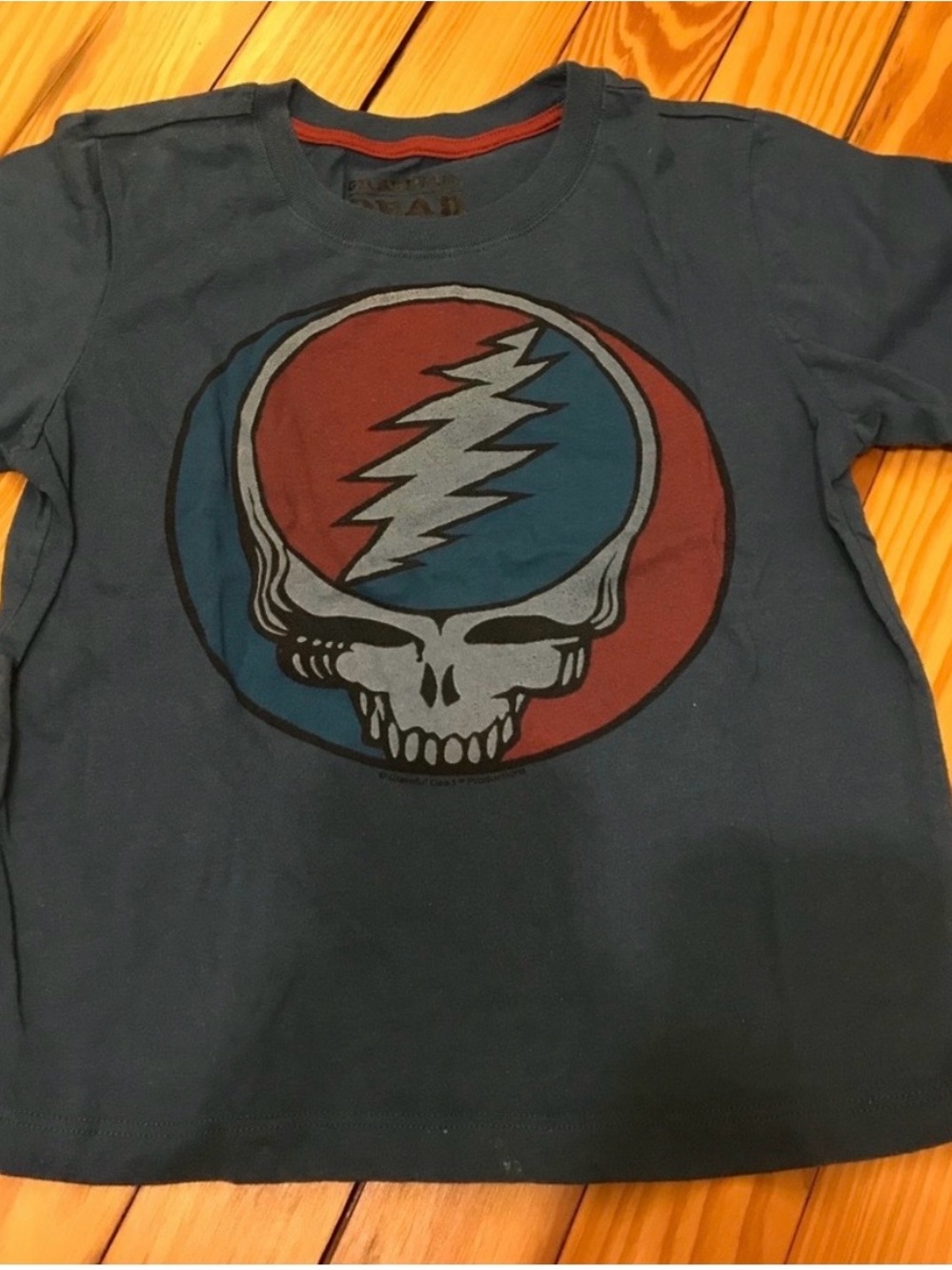 Grateful Dead Kids Blue Tee with Red & Blue Skull Graphic